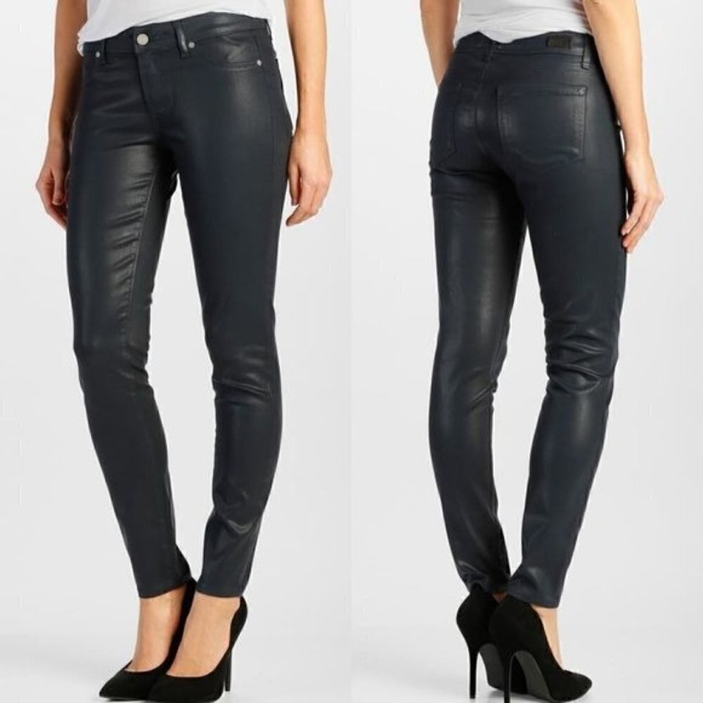 Paige Verdugo Ultra Skinny Deep Lagoon Silk Blue Coated Denim Jeans Size 26